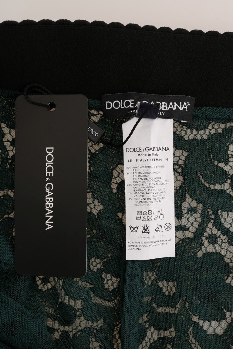 Dolce & Gabbana Grüne Leggings mit Blumenspitze