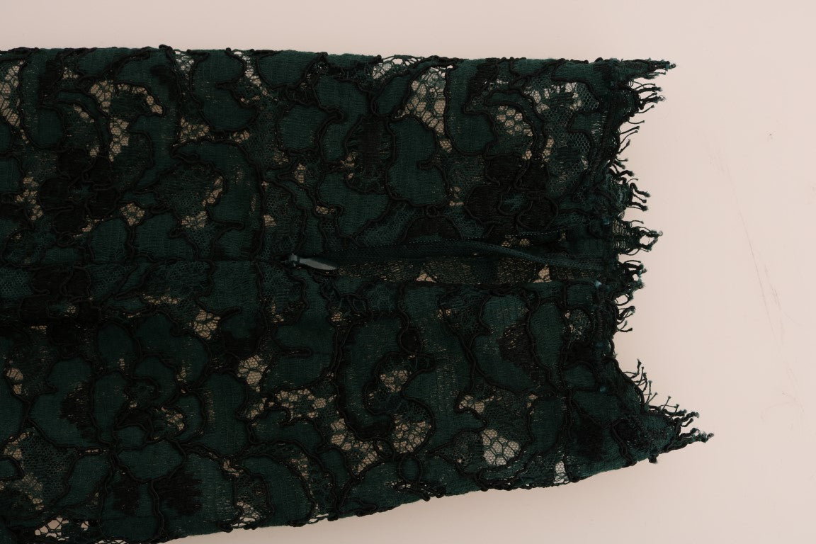 Dolce & Gabbana Grüne Leggings mit Blumenspitze