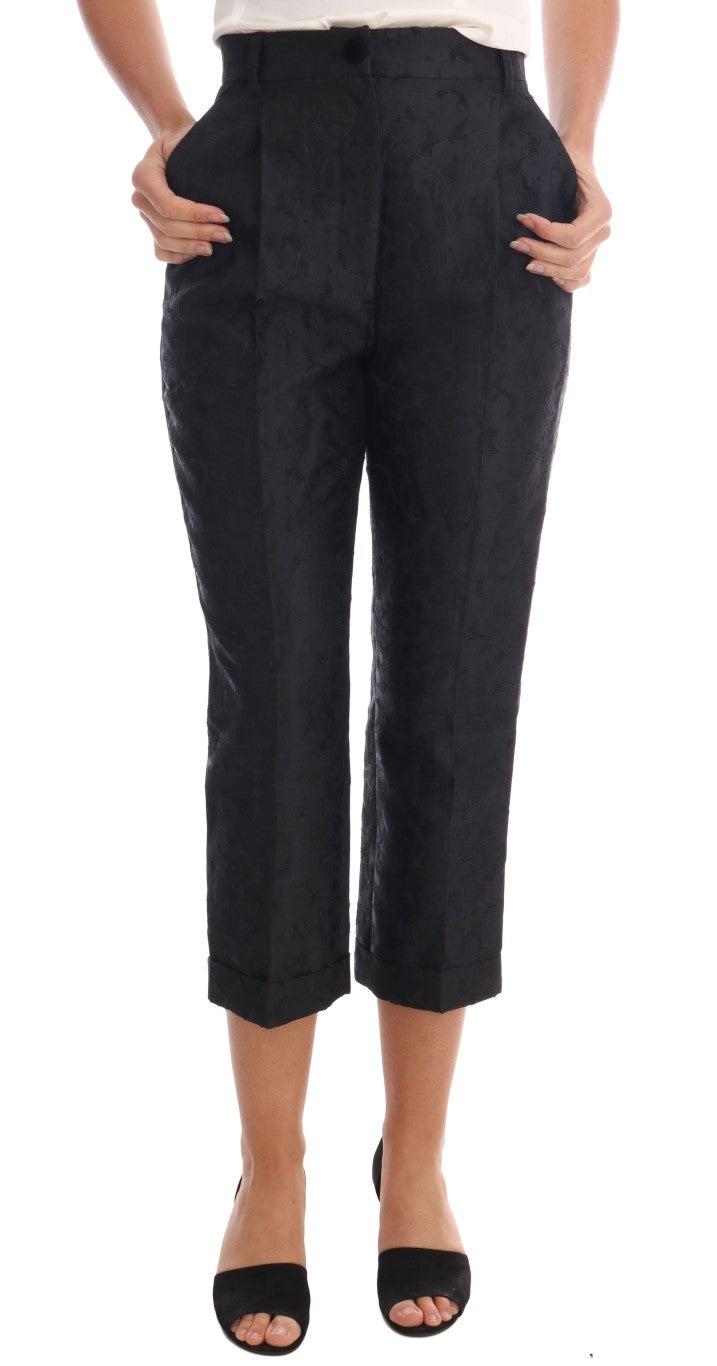 Dolce & Gabbana – Schwarze Caprihose aus geblümtem Brokat