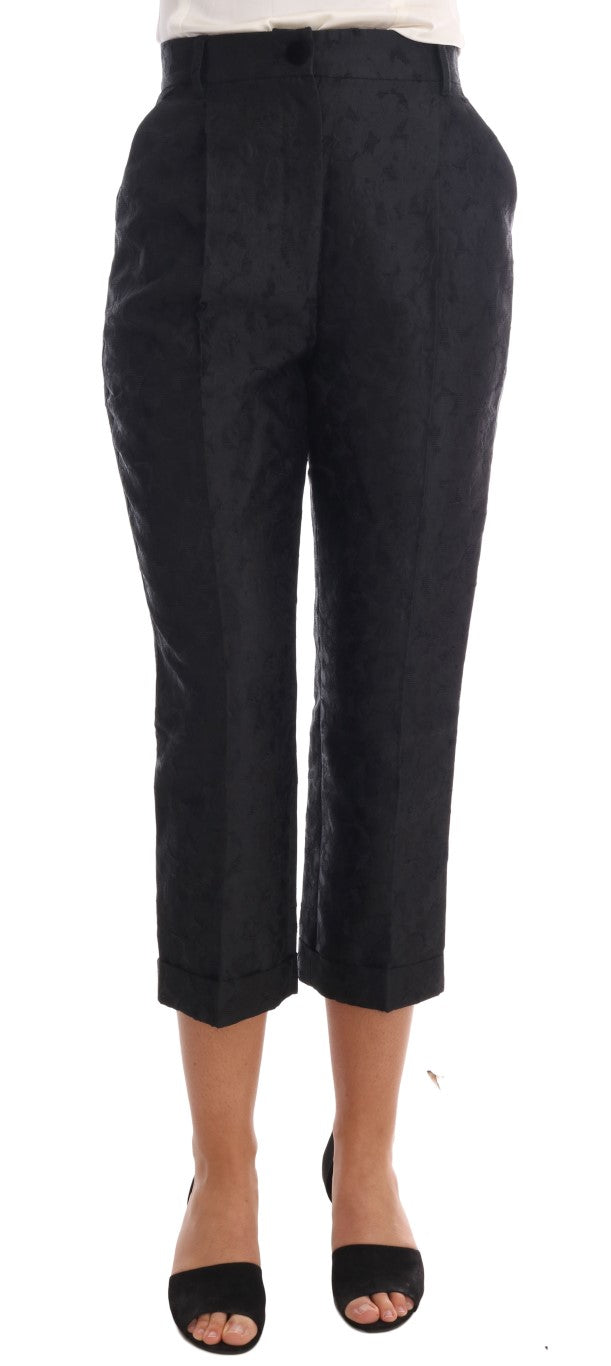 Dolce & Gabbana – Schwarze Caprihose aus geblümtem Brokat