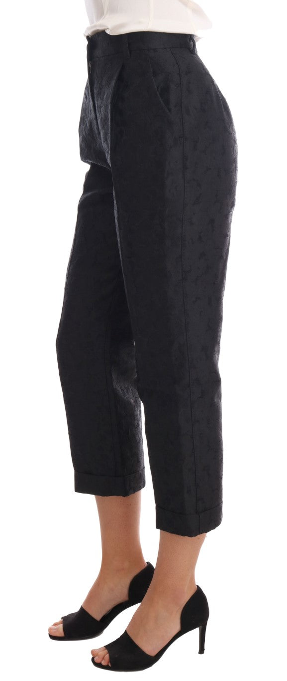 Dolce & Gabbana – Schwarze Caprihose aus geblümtem Brokat