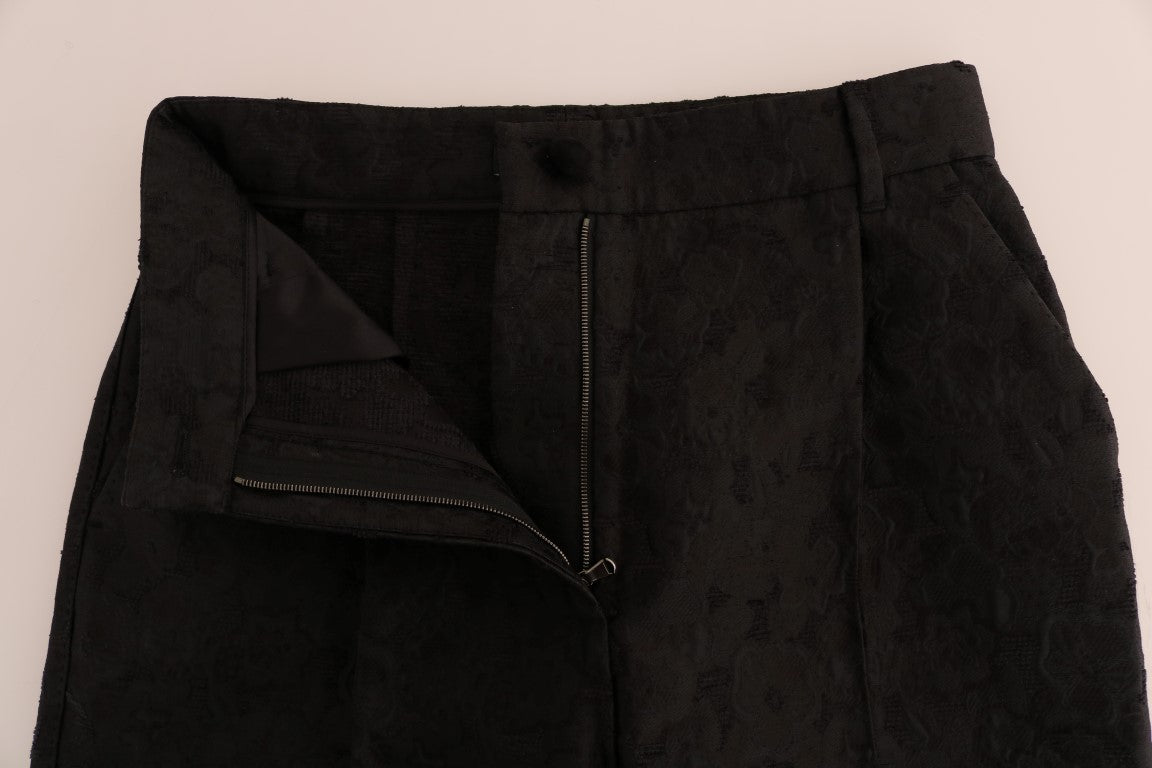 Dolce & Gabbana – Schwarze Caprihose aus geblümtem Brokat
