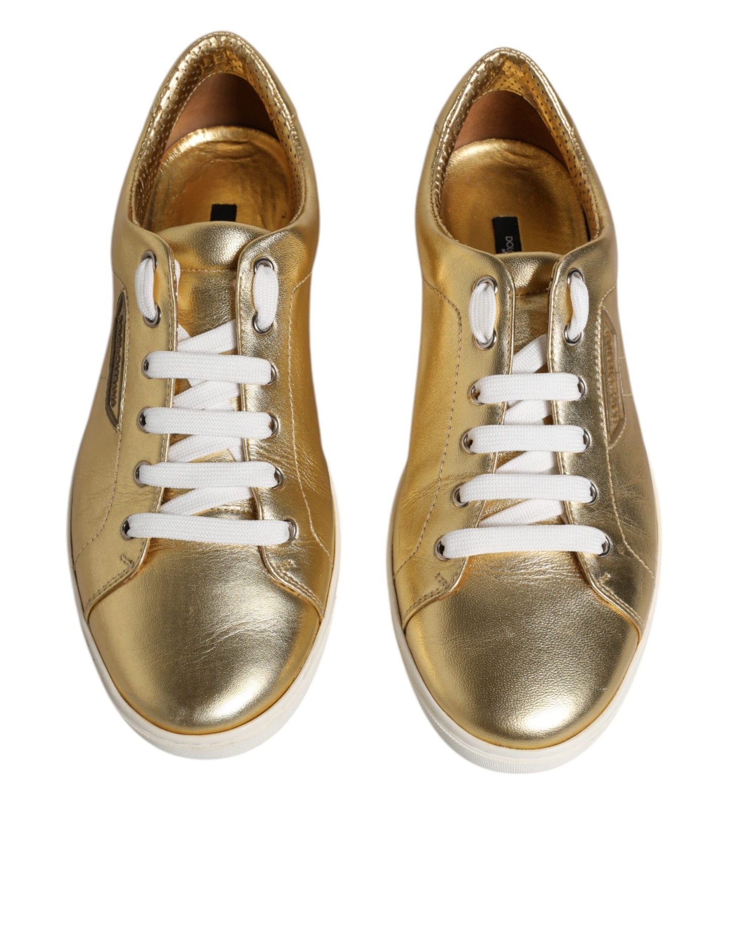 Dolce & Gabbana Gold Leder Logo London Herren Sneakers Schuhe