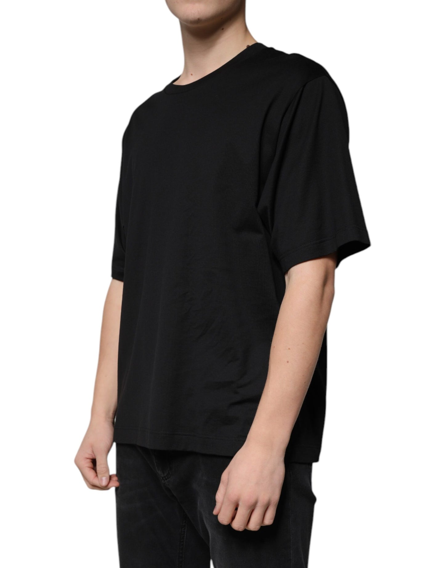 Dolce & Gabbana – Schwarzes T-Shirt aus Baumwolle mit Rundhalsausschnitt und kurzen Ärmeln