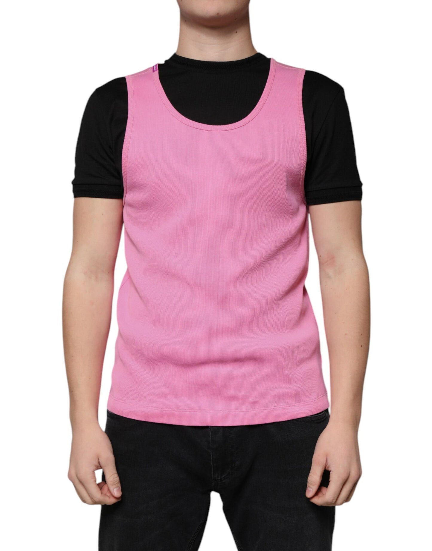 Dolce & Gabbana – Ärmelloses T-Shirt aus rosa Baumwolle mit Rundhalsausschnitt