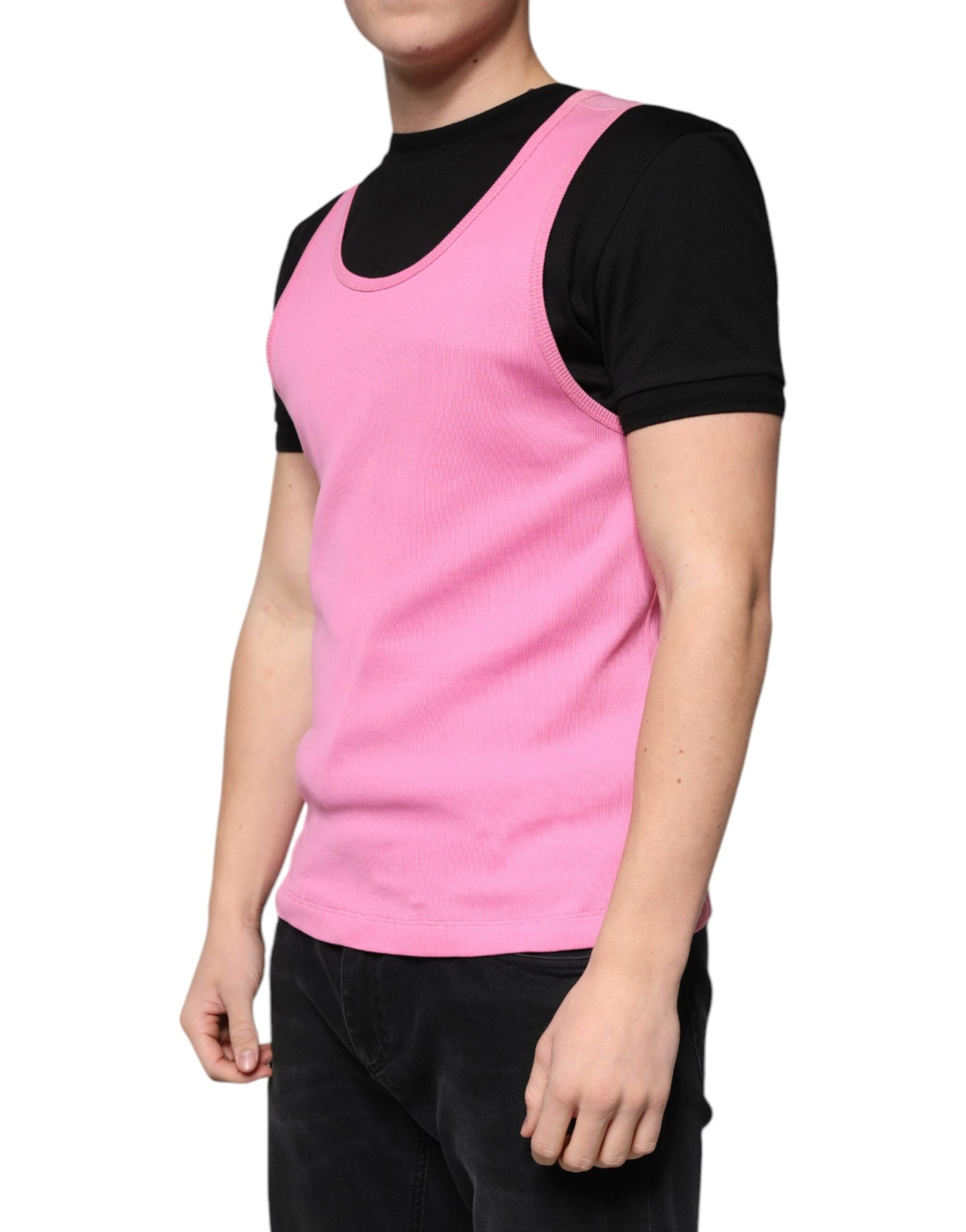 Dolce & Gabbana – Ärmelloses T-Shirt aus rosa Baumwolle mit Rundhalsausschnitt