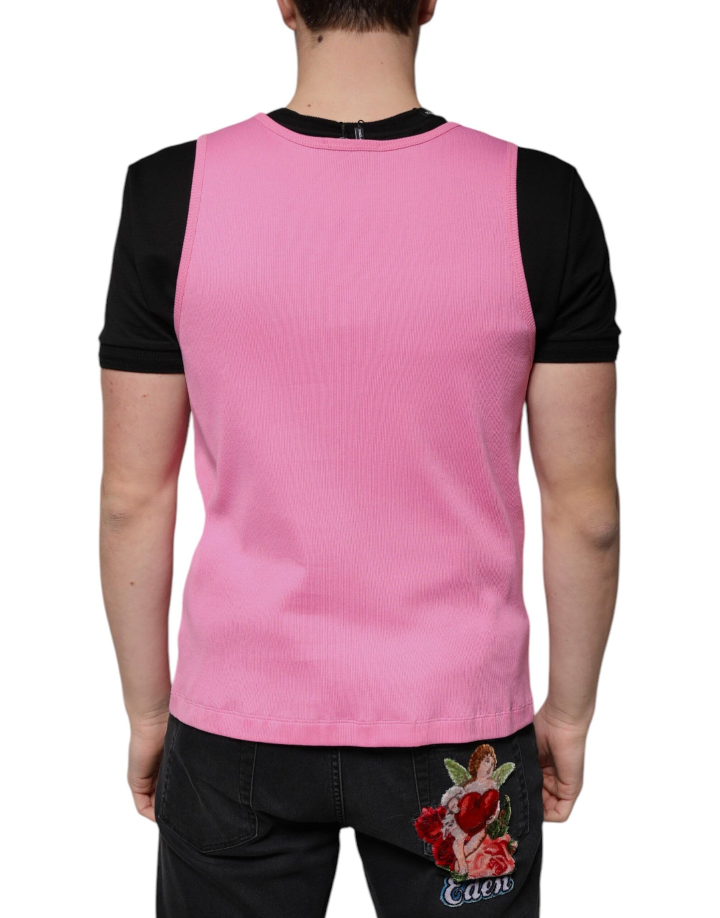 Dolce & Gabbana – Ärmelloses T-Shirt aus rosa Baumwolle mit Rundhalsausschnitt