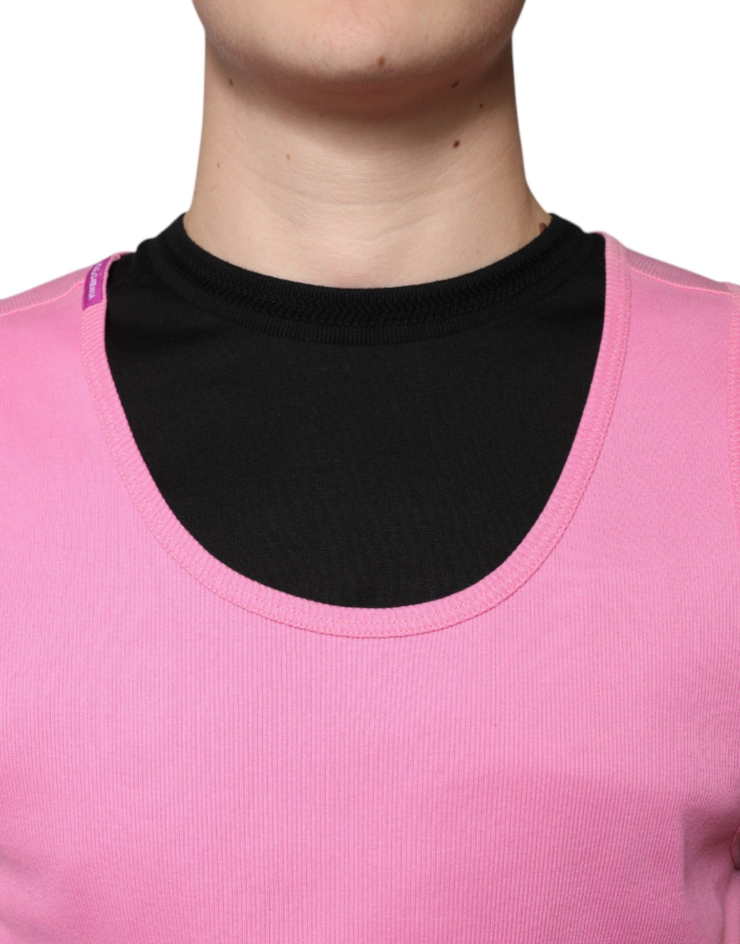Dolce & Gabbana – Ärmelloses T-Shirt aus rosa Baumwolle mit Rundhalsausschnitt