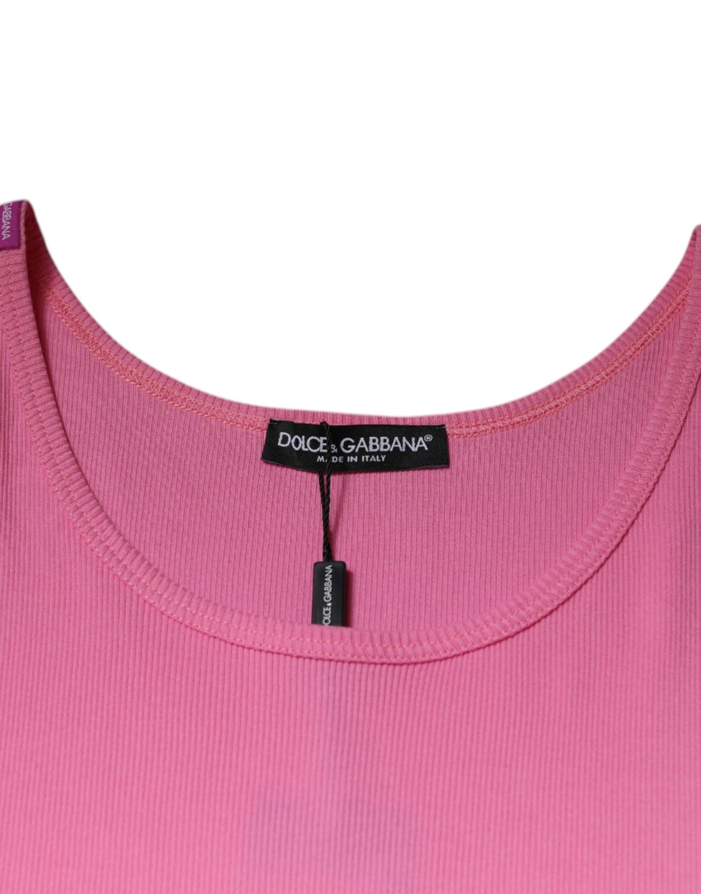 Dolce & Gabbana – Ärmelloses T-Shirt aus rosa Baumwolle mit Rundhalsausschnitt