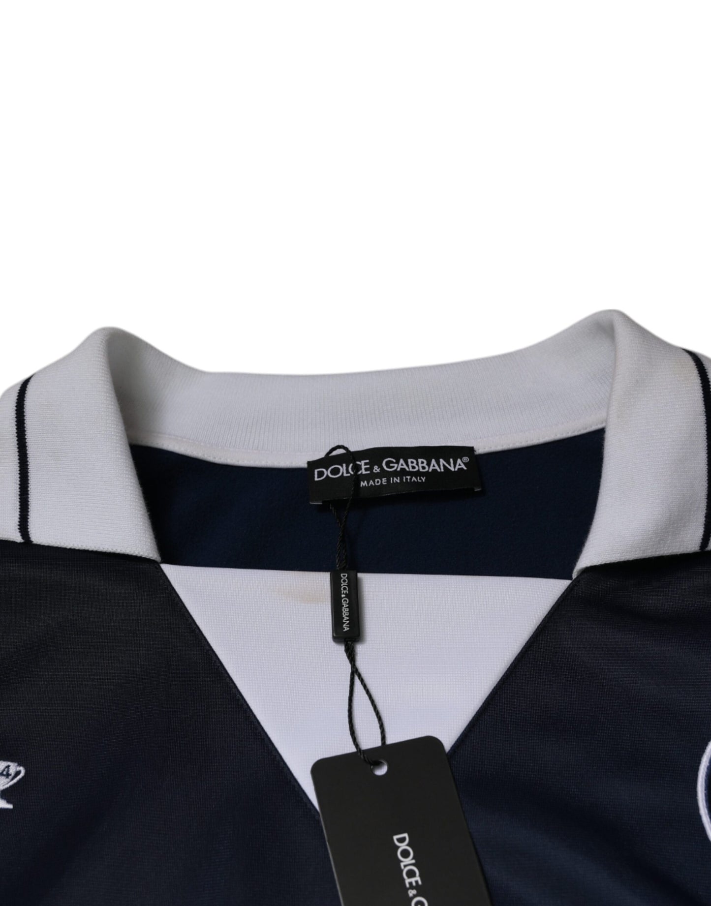 Dolce & Gabbana Blau-weißes Milano-Langarm-Jersey-T-Shirt