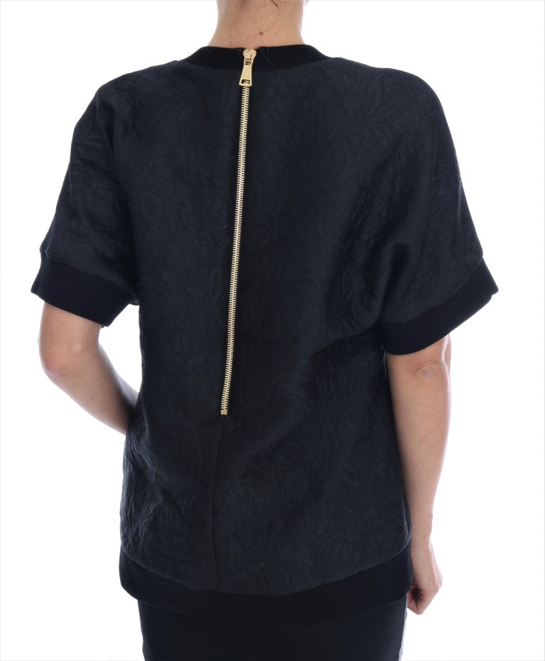Dolce & Gabbana – Schwarzer Brokat-Cocktailpullover mit Kristallen