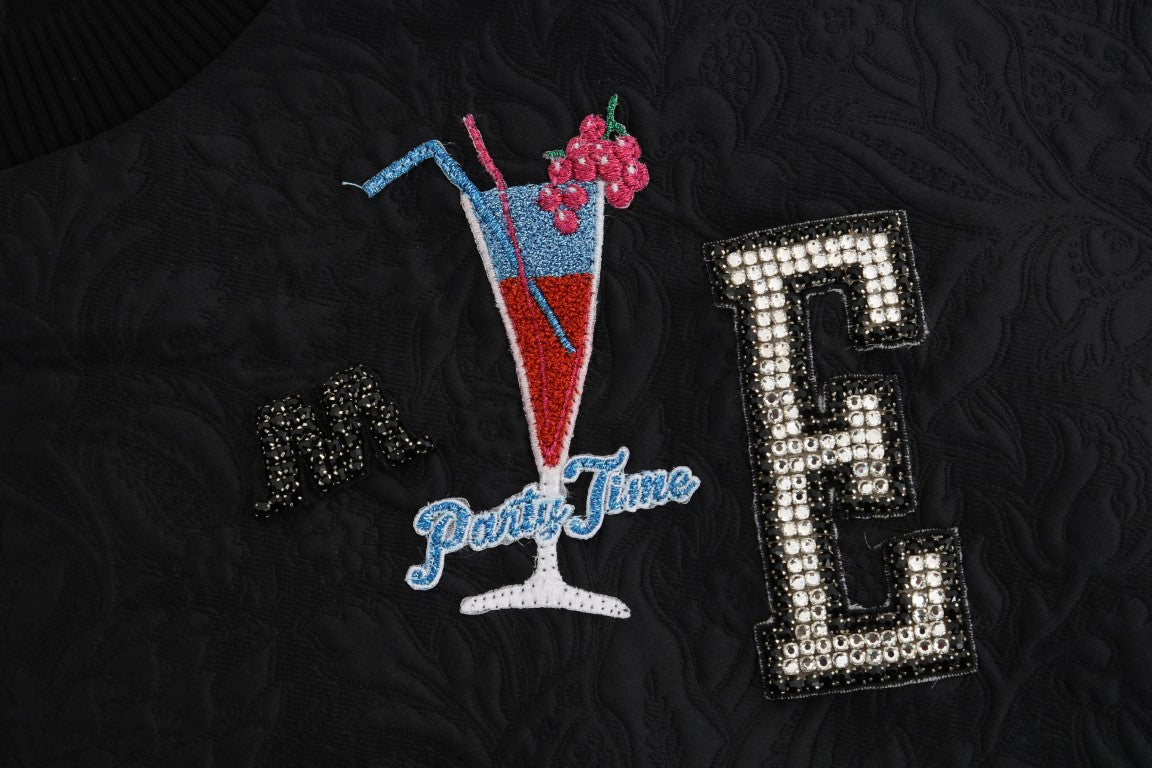 Dolce & Gabbana – Schwarzer Brokat-Cocktailpullover mit Kristallen