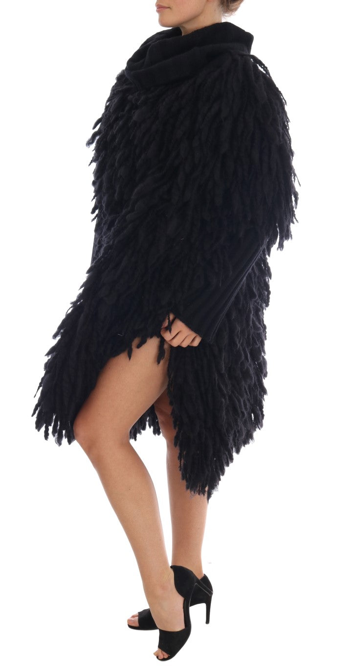 Dolce & Gabbana Schwarzer Wollpullover mit Fransen