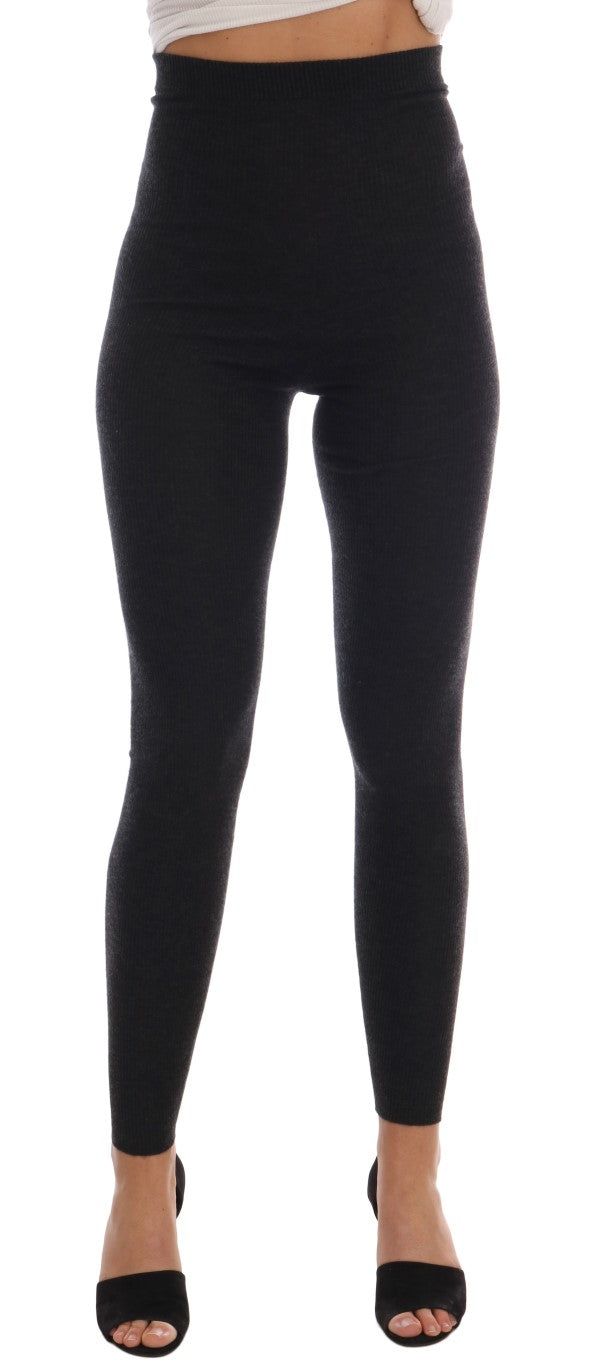 Dolce & Gabbana Graue gerippte Stretch-Strumpfhose aus Kaschmir