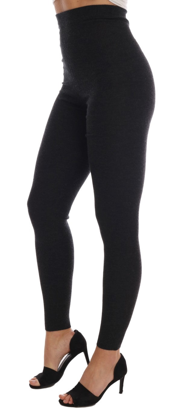 Dolce & Gabbana Graue gerippte Stretch-Strumpfhose aus Kaschmir