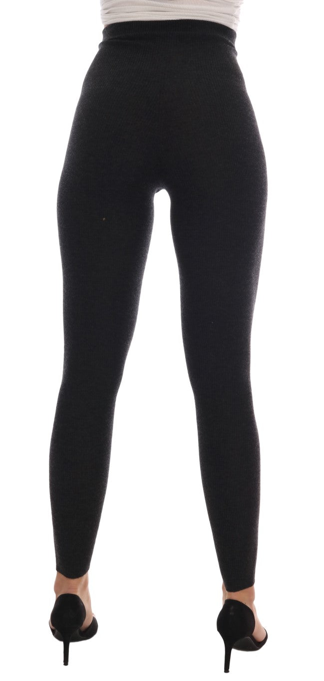 Dolce & Gabbana Graue gerippte Stretch-Strumpfhose aus Kaschmir
