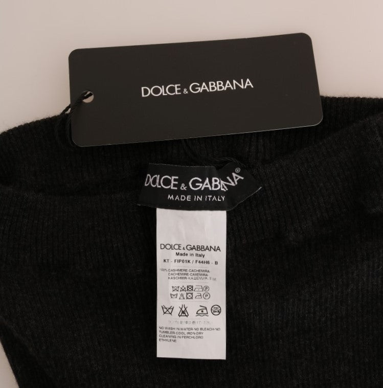 Dolce & Gabbana Graue gerippte Stretch-Strumpfhose aus Kaschmir