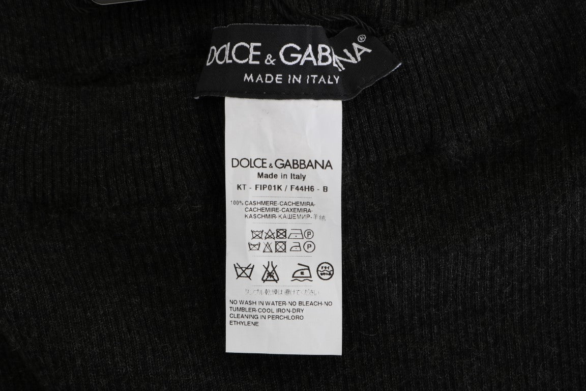 Dolce & Gabbana Graue gerippte Stretch-Strumpfhose aus Kaschmir