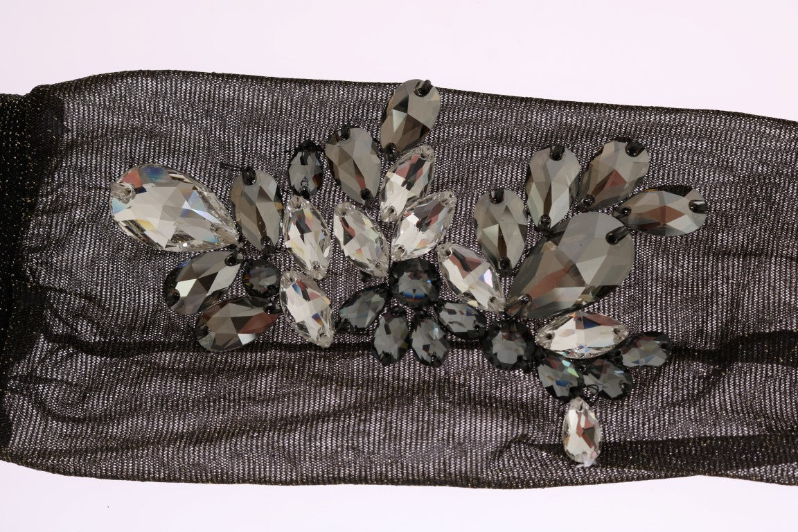 Dolce & Gabbana – Schwarze Stretch-Socken mit Blumenmuster und durchsichtigem Kristall