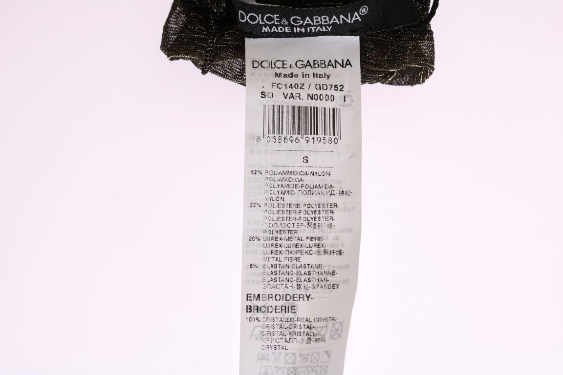 Dolce & Gabbana – Schwarze Stretch-Socken mit Blumenmuster und durchsichtigem Kristall
