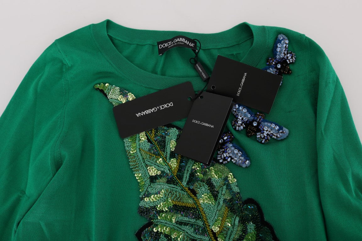 Dolce & Gabbana Grüner Seidenpullover mit Kristallbanane