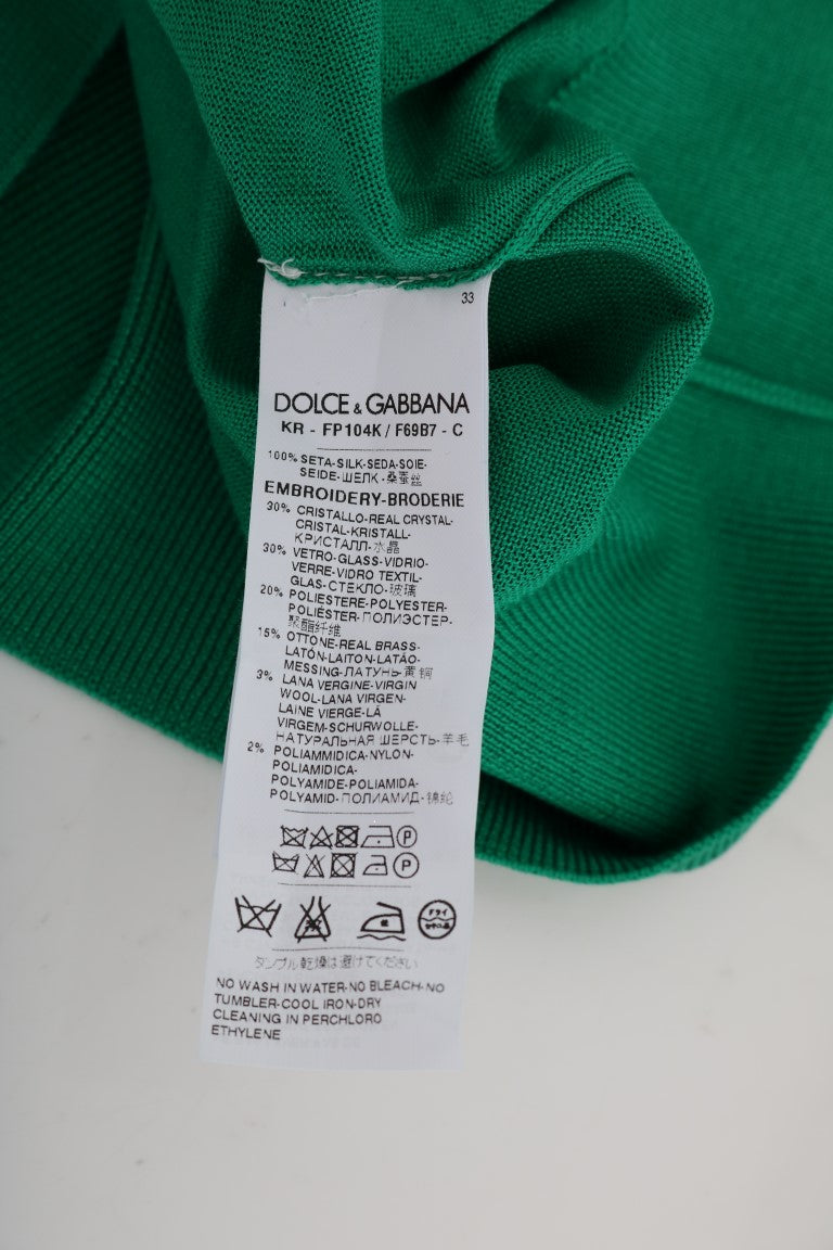 Dolce & Gabbana Grüner Seidenpullover mit Kristallbanane