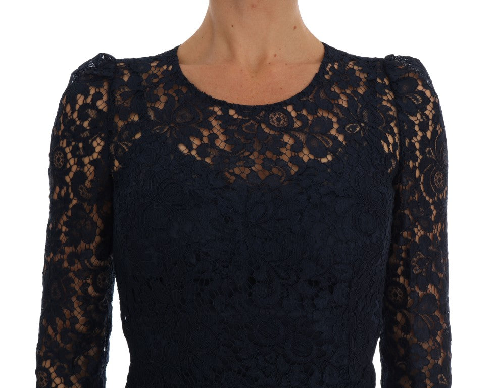 Dolce & Gabbana – Blaues Taormina-Etuikleid aus geblümter Spitze