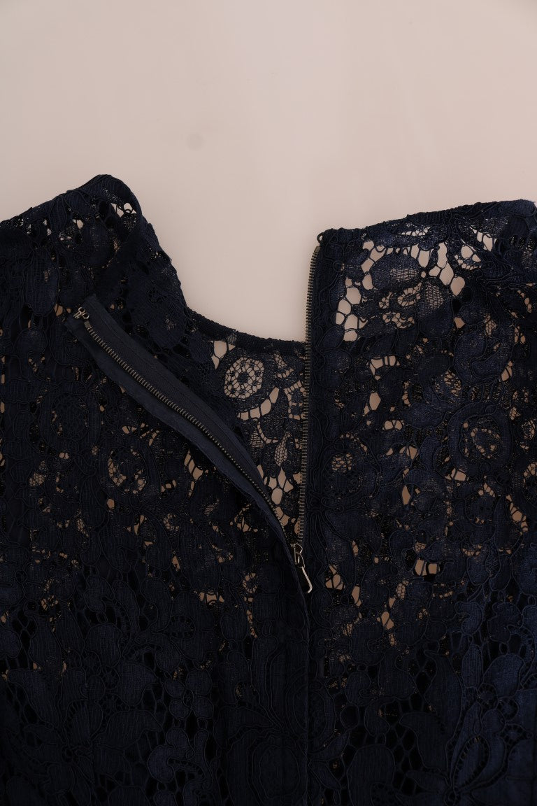Dolce & Gabbana – Blaues Taormina-Etuikleid aus geblümter Spitze