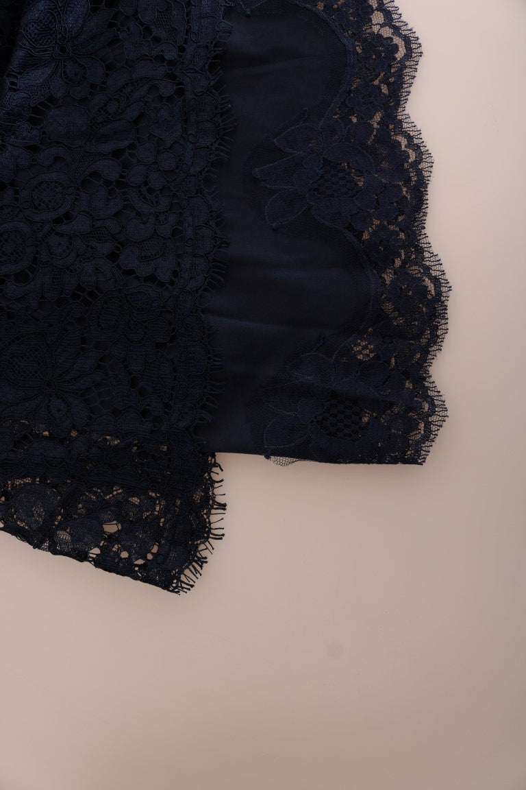 Dolce & Gabbana – Blaues Taormina-Etuikleid aus geblümter Spitze