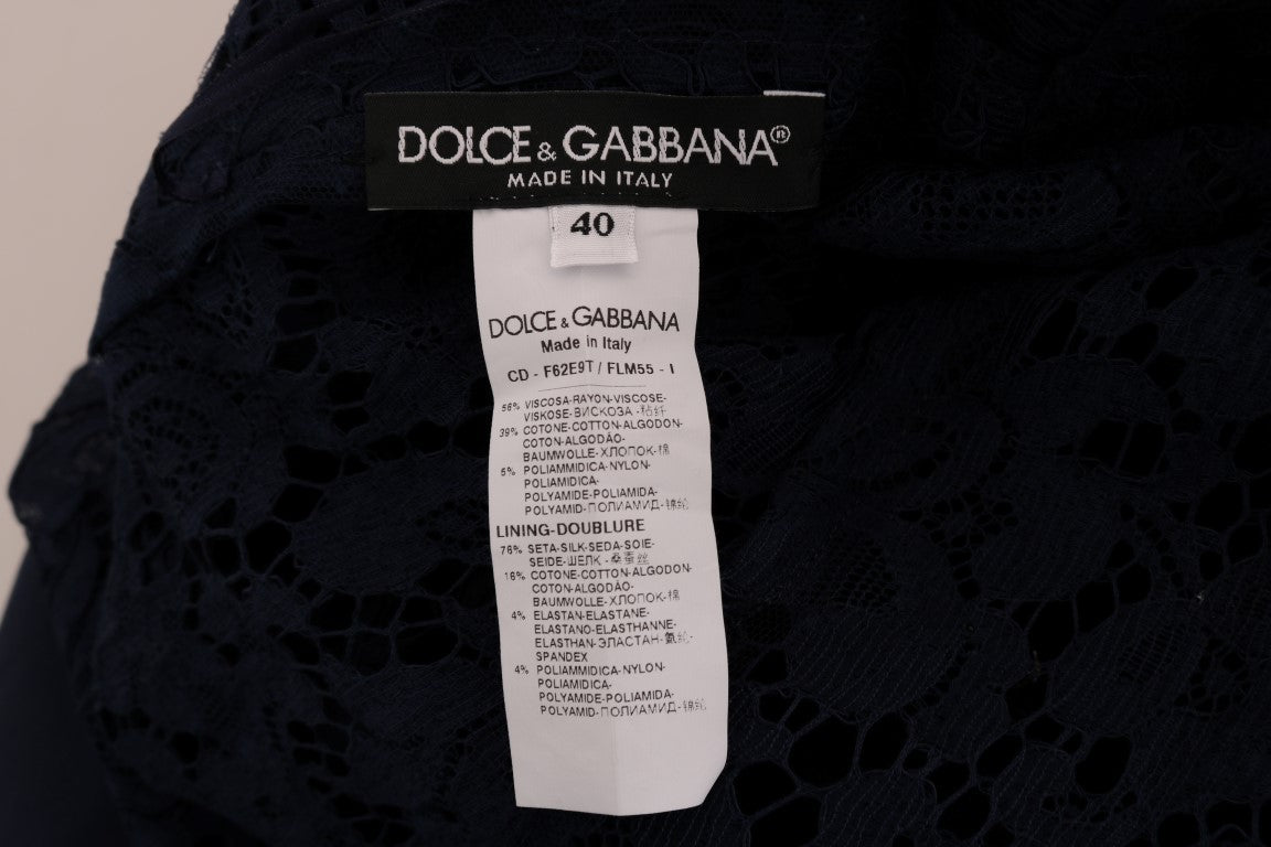 Dolce & Gabbana – Blaues Taormina-Etuikleid aus geblümter Spitze