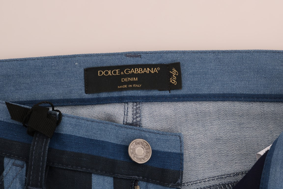 Dolce & Gabbana Blaue GIRLY-Jeans aus gestreifter Baumwolle