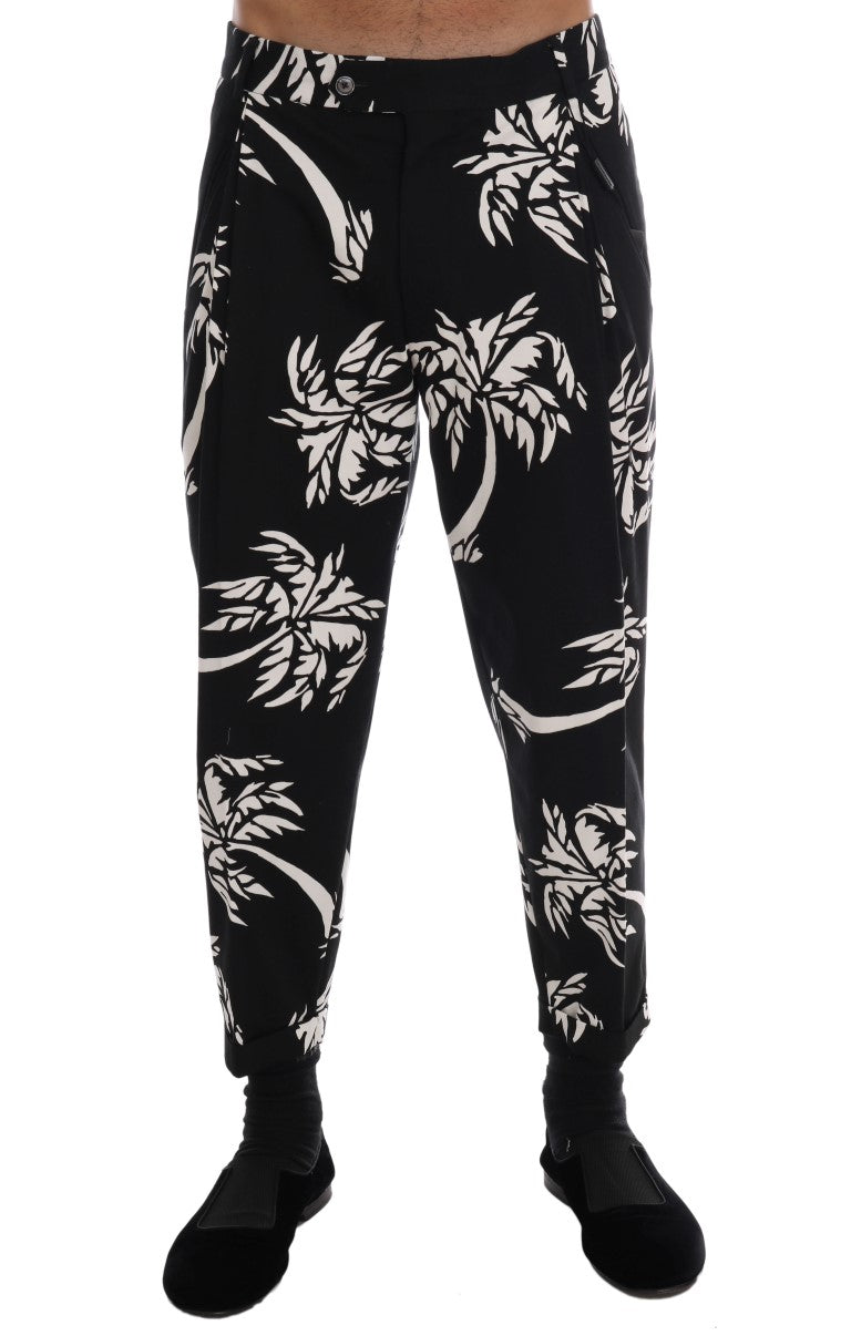 Dolce & Gabbana Schwarze Stretchhose aus Baumwolle mit Baummotiv