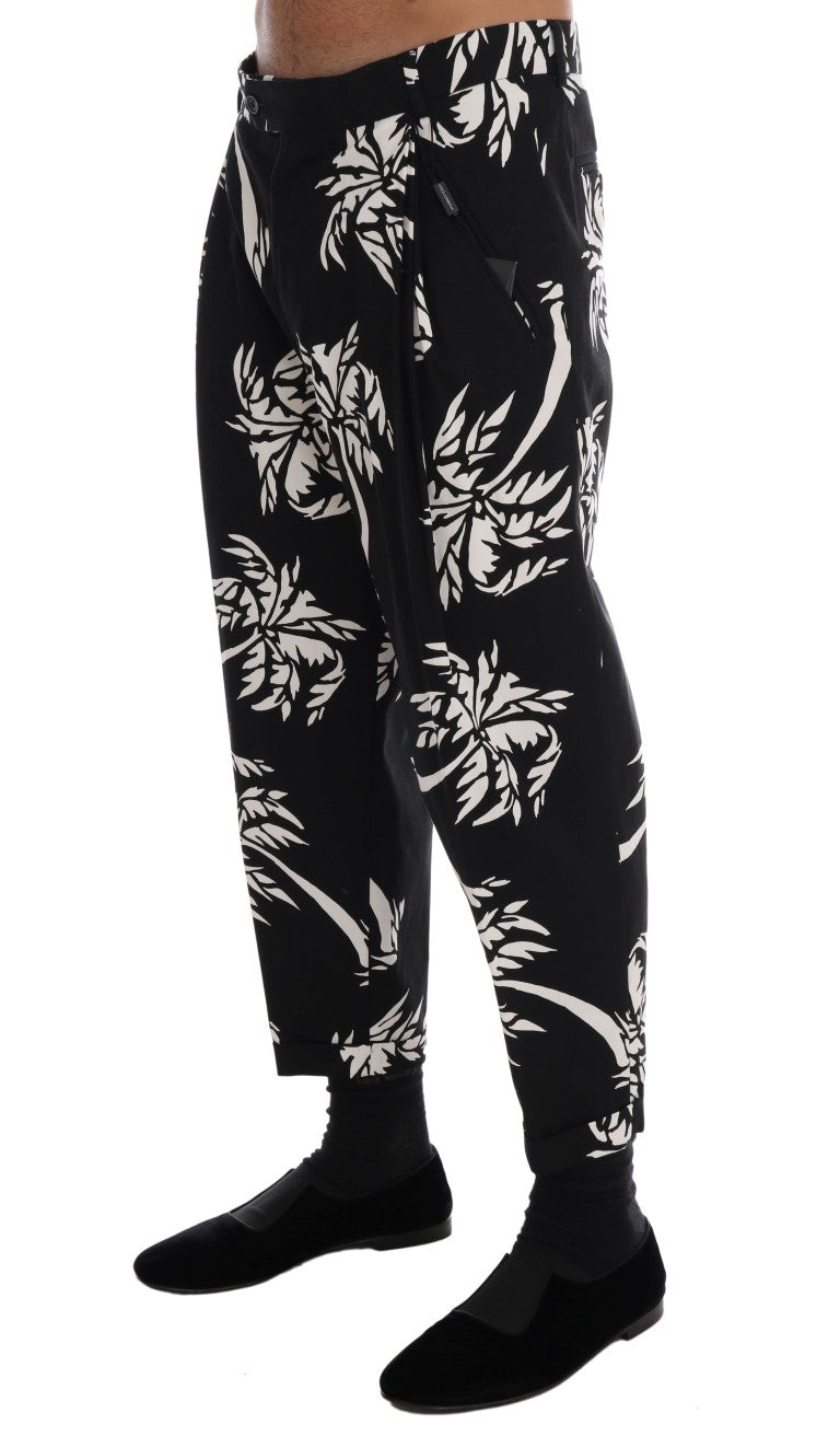 Dolce & Gabbana Schwarze Stretchhose aus Baumwolle mit Baummotiv