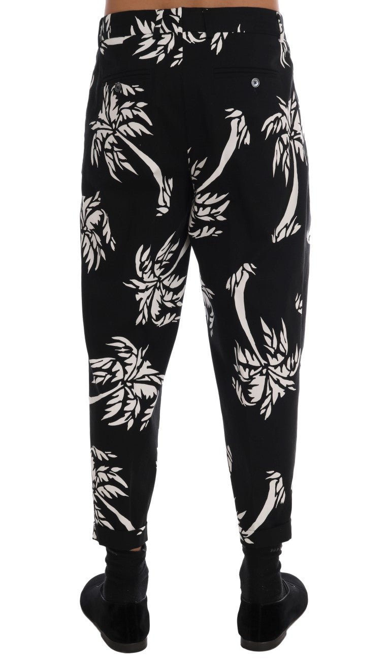 Dolce & Gabbana Schwarze Stretchhose aus Baumwolle mit Baummotiv