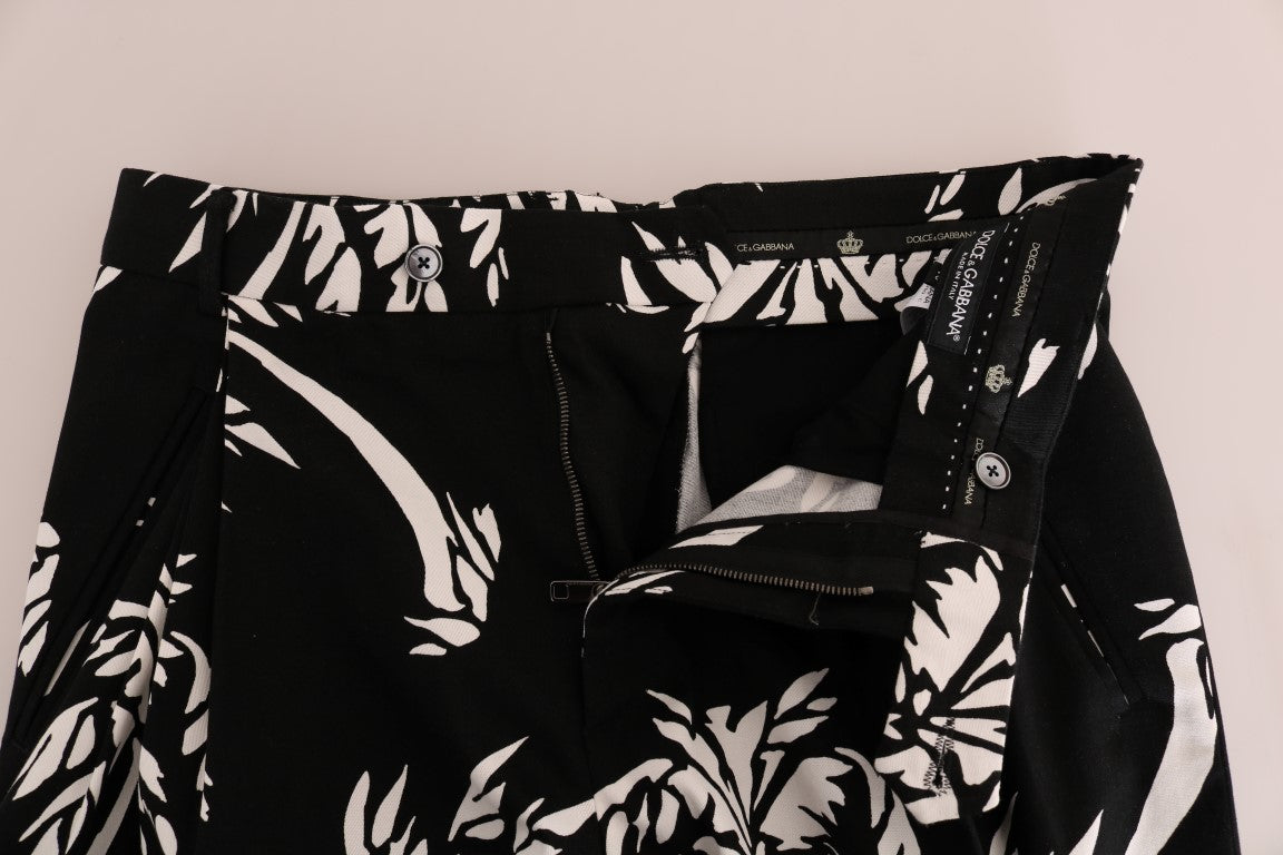 Dolce & Gabbana Schwarze Stretchhose aus Baumwolle mit Baummotiv