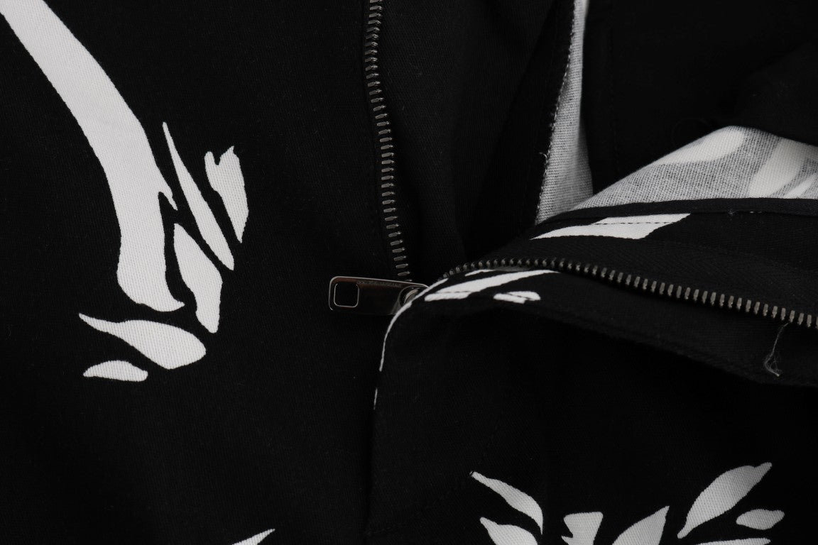 Dolce & Gabbana Schwarze Stretchhose aus Baumwolle mit Baummotiv