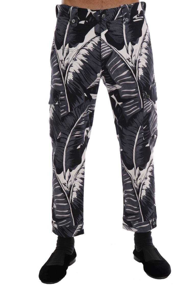 Dolce & Gabbana – Graue Baumwollhose mit Bananenblattmuster