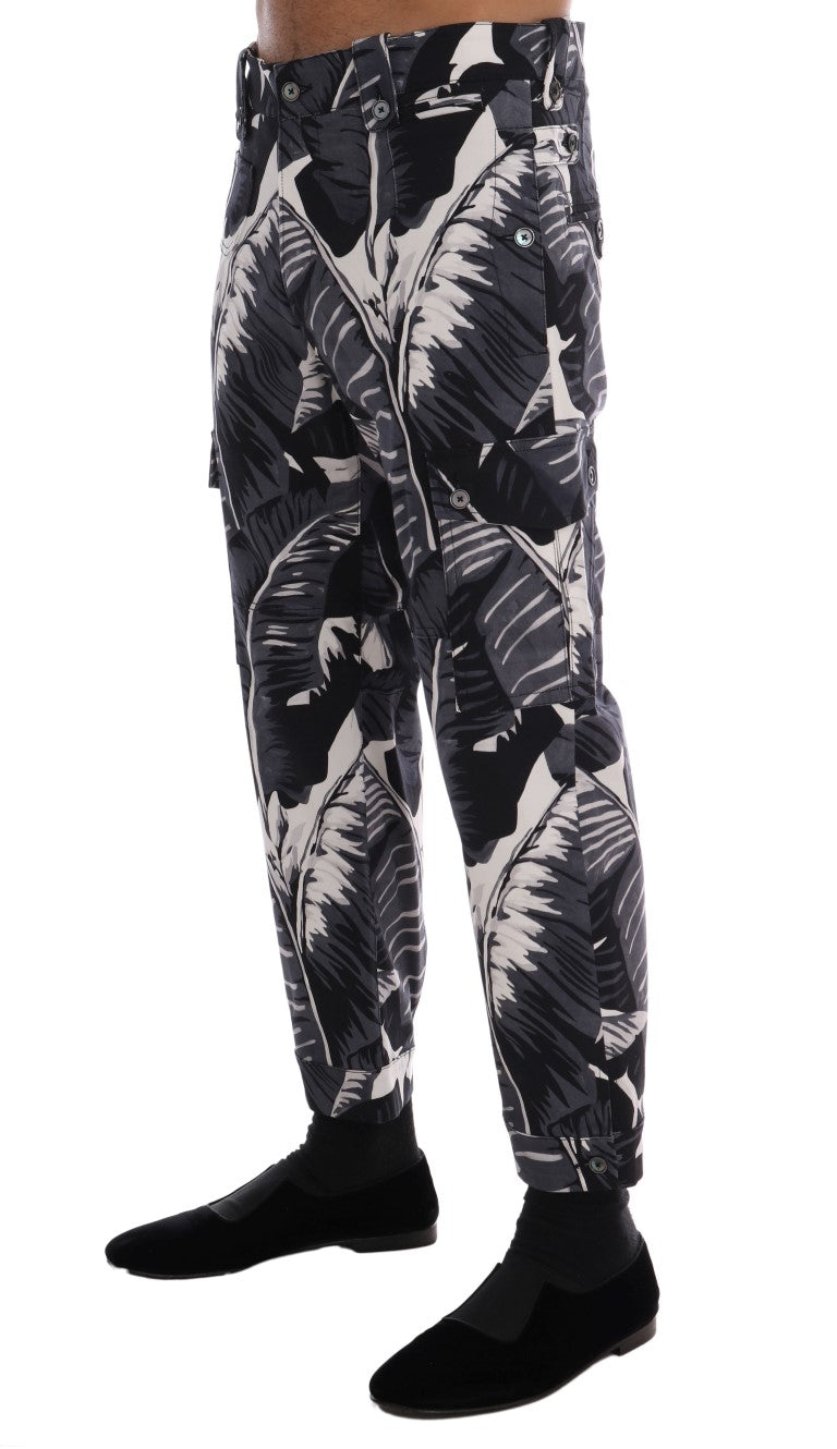 Dolce & Gabbana – Graue Baumwollhose mit Bananenblattmuster