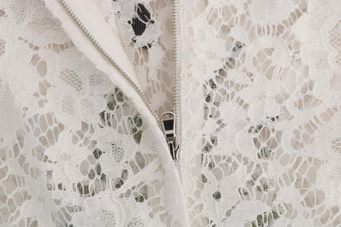 Dolce & Gabbana – Weiße Spitzenbluse mit Kristallverzierung