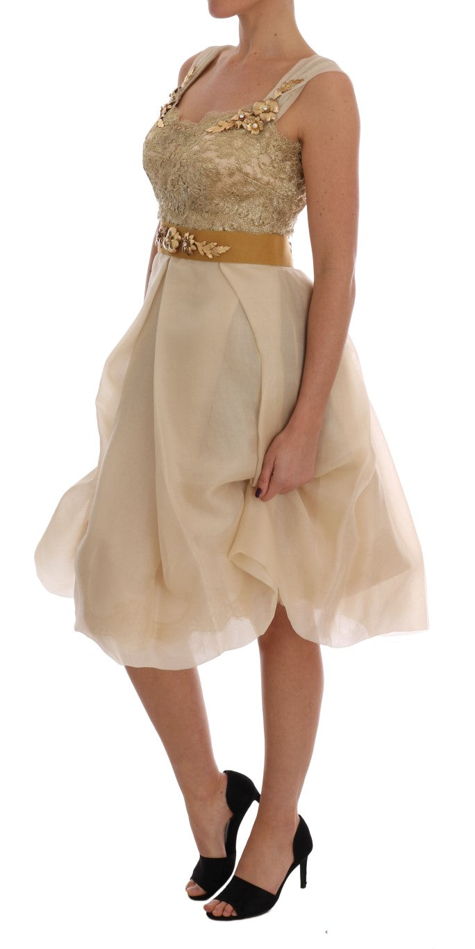 Dolce & Gabbana – Kleid aus goldener Seide mit Kristallverzierung