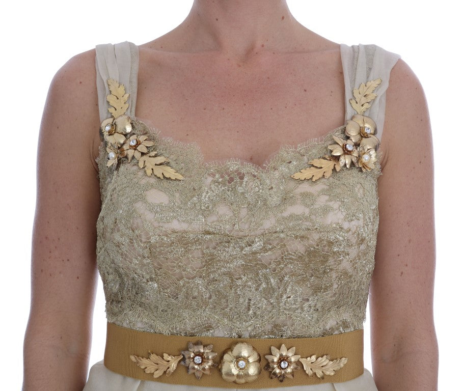 Dolce & Gabbana – Kleid aus goldener Seide mit Kristallverzierung
