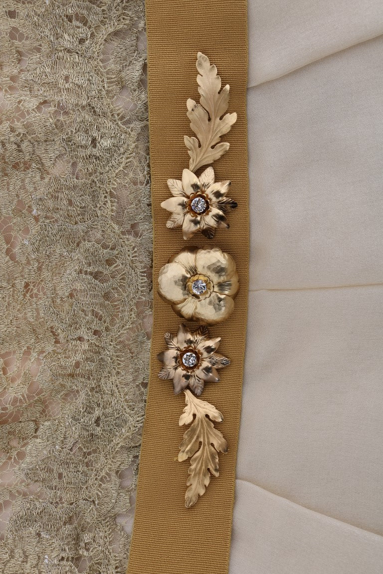 Dolce & Gabbana – Kleid aus goldener Seide mit Kristallverzierung