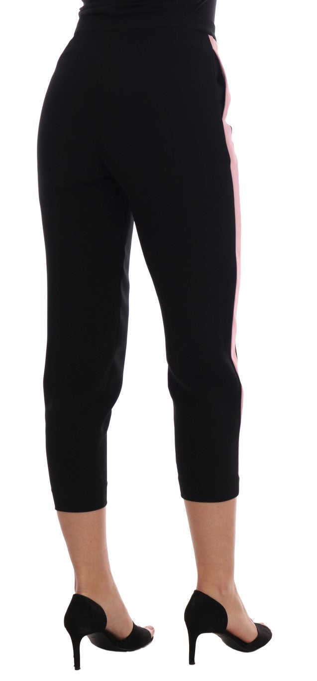 Dolce & Gabbana – Schwarze Caprihose mit Stretch und rosa Streifen