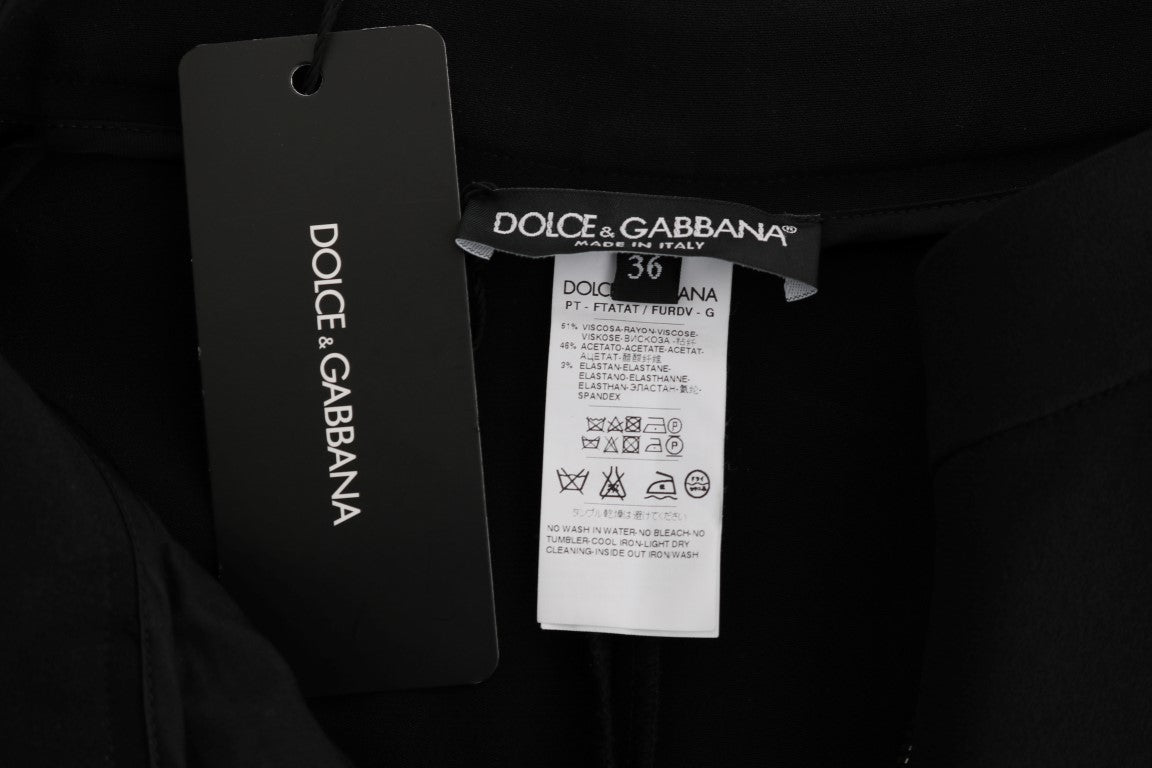 Dolce & Gabbana – Schwarze Caprihose mit Stretch und rosa Streifen