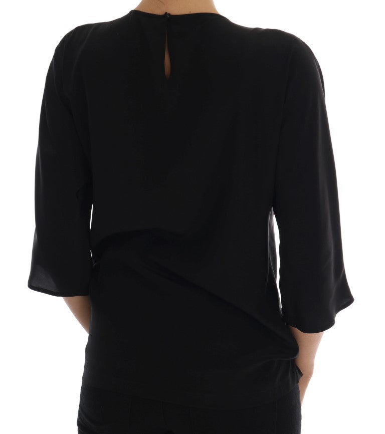 Dolce & Gabbana Schwarze Seidenbluse mit Märchen-Top und Kristallen