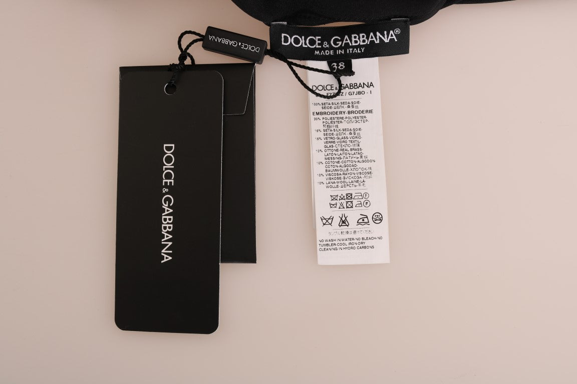 Dolce & Gabbana Schwarze Seidenbluse mit Märchen-Top und Kristallen