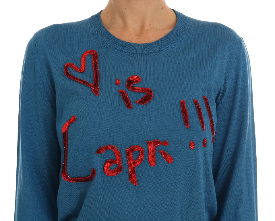 Dolce & Gabbana Blauer Pullover aus Seide „Love is“