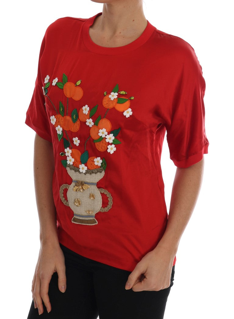 Dolce & Gabbana Rotes Seiden-Orange-Vase-Kristall-Top