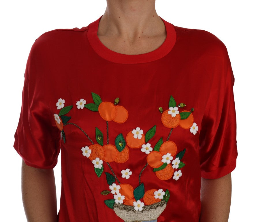 Dolce & Gabbana Rotes Seiden-Orange-Vase-Kristall-Top