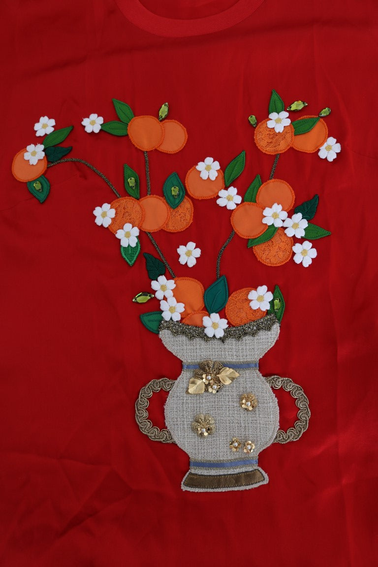 Dolce & Gabbana Rotes Seiden-Orange-Vase-Kristall-Top